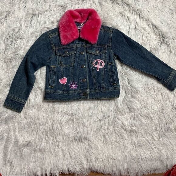 Disney Princess Blue Jean Jacket Faux Fur Collar - Picture 2 of 7